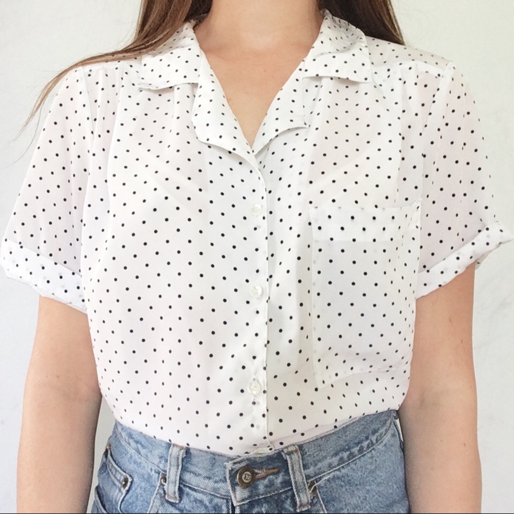 Vintage 70s polkadot button down shirt